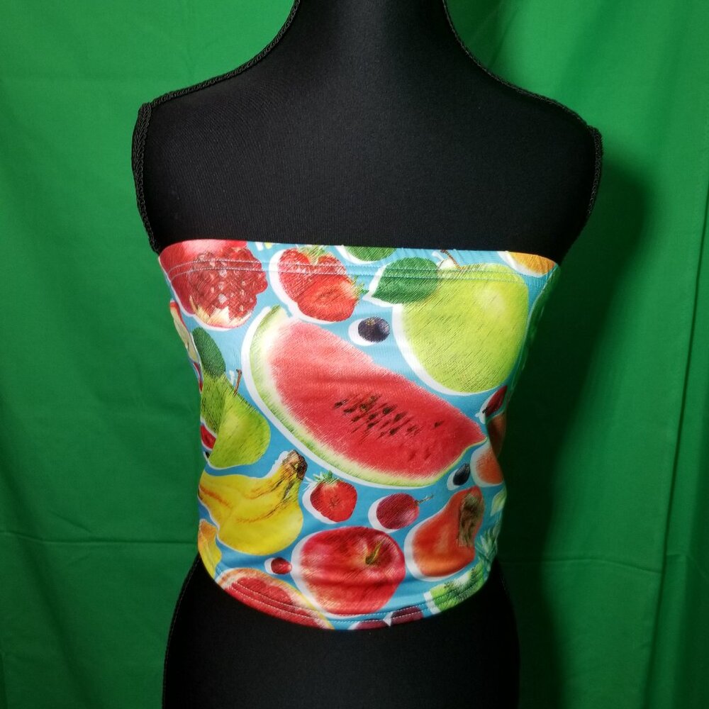 Forever 21 Fruit Print Stretch Tube Top Size Medium Colorful Summer Retro NWT